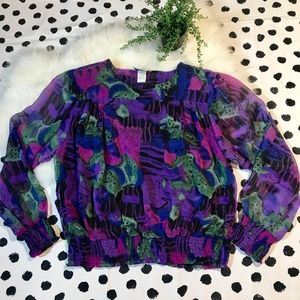 Vintage 80's Notations Artsy Retro Blouse Top LG